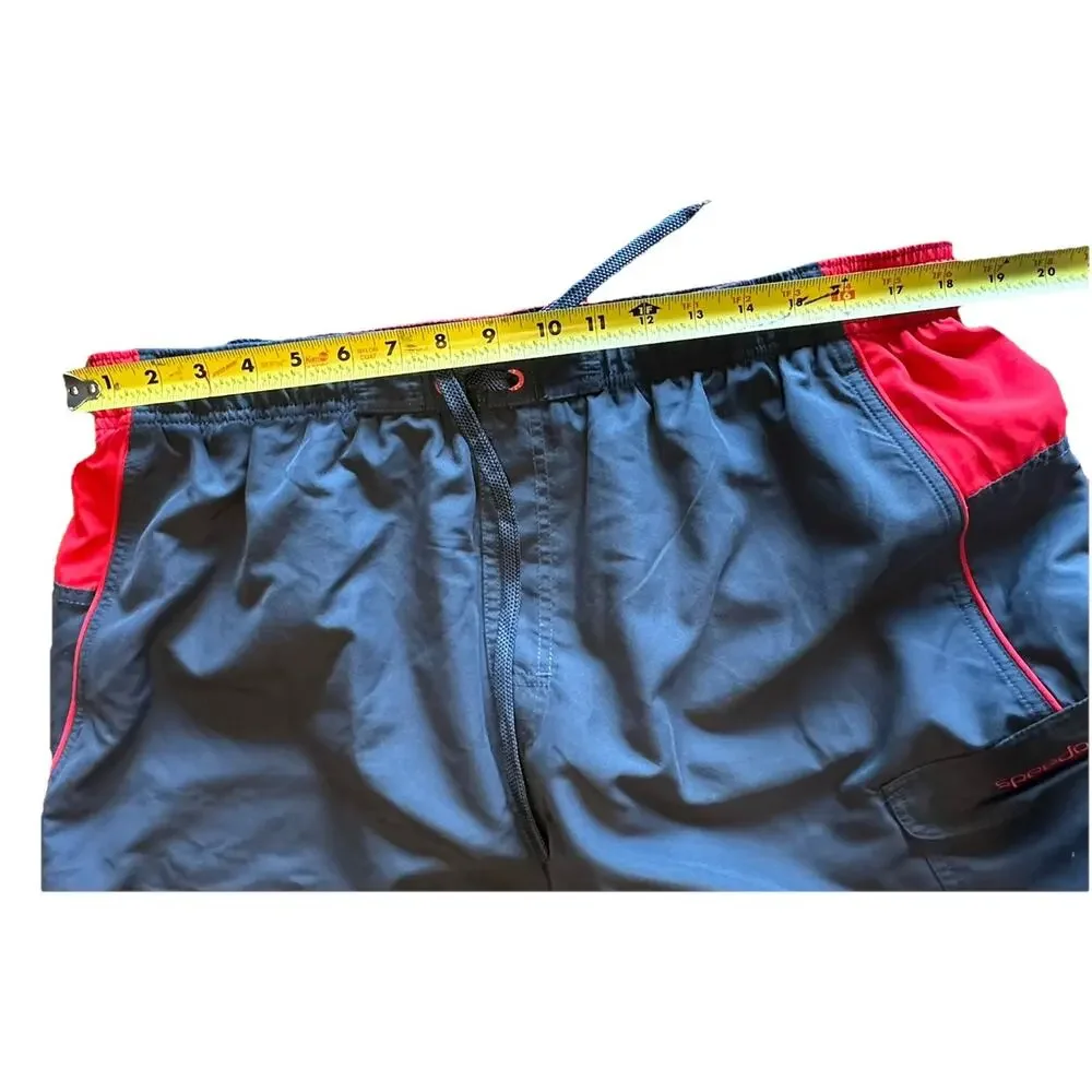 Speedo Mens 2XL Gray Red Cargo Drawstring Board Shorts Swim Trunks‎